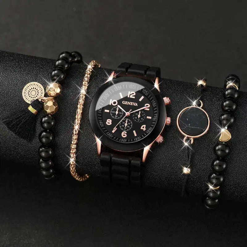 PACK "Noir Elegance – Set de Reloj y Pulseras de Lujo"💛
